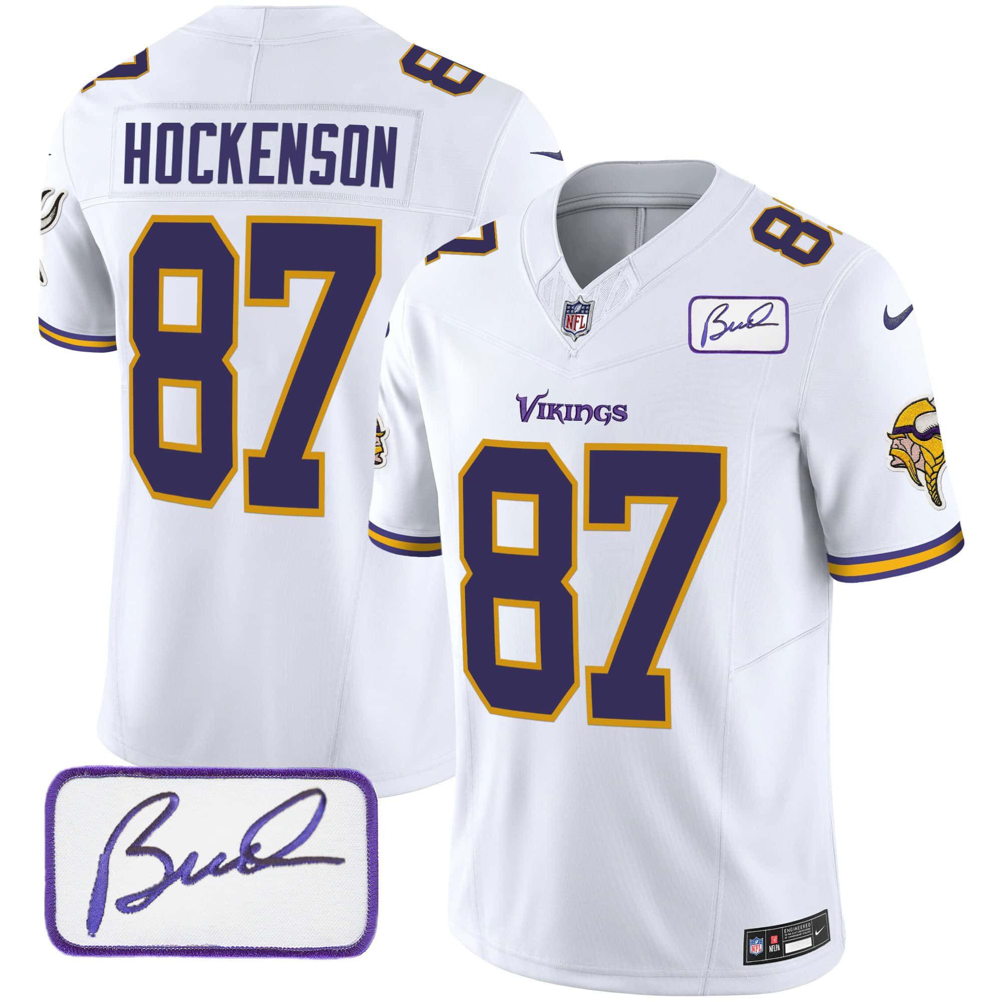 Men Minnesota Vikings 87 Hockenson White 2024 Nike Bud Grant Patch Classic Limited NFL Jersey style 2